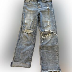 Kendall + Kylie Distressed Ripped Medium Wash Cropped Denim Jeans Size 9